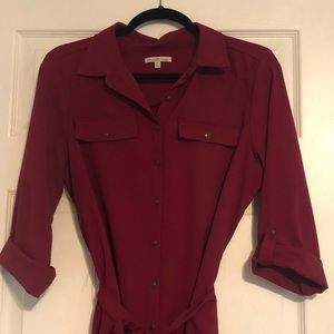 Maroon Button-Up Dress